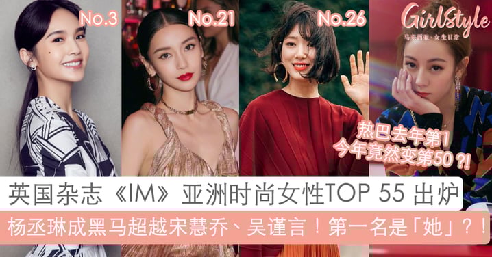 Lisa第14、朴信惠只得第26!英国《I-M杂志》选出亚洲最时尚女性面孔,上届冠军热巴下跌成第50!第一名是来自中国的「她」?!
