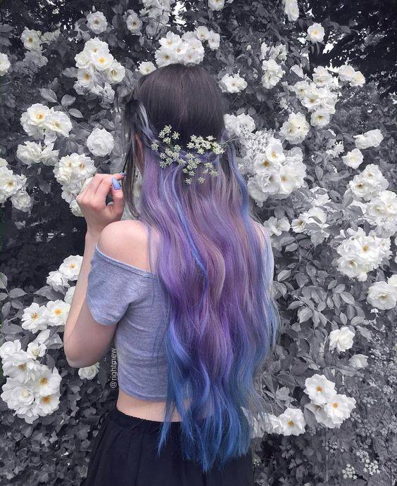 棕x紫x蓝色绝美渐变发色，带上小花圈原地变小仙女！