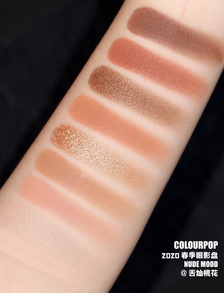 Colourpop Nude Mood的雾面哑光色、细致珠光色、闪闪亮片色,一整个超温柔百搭