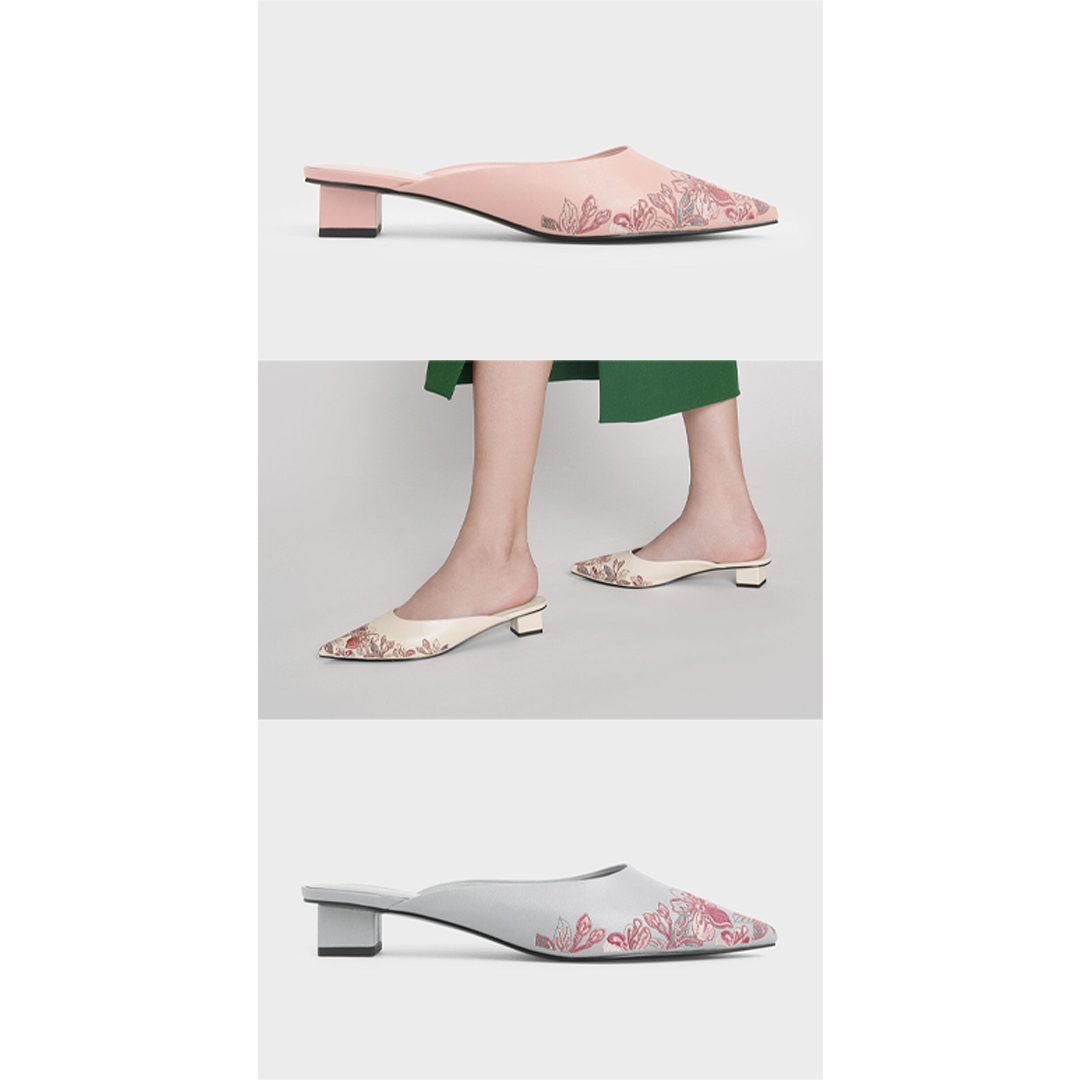 Charles & Keith 2020鼠年系列Embroidered Floral Mules