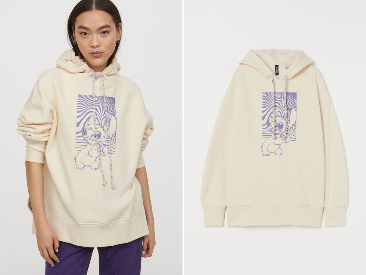 【H&M X Lilo & Stitch】Hoodie 帽T 米白色