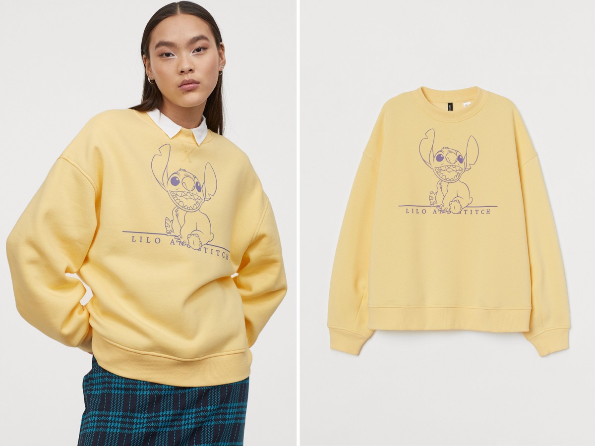 【H&M X Lilo & Stitch】Motif-front sweatshirt 卫衣大学T系列 淡黄色