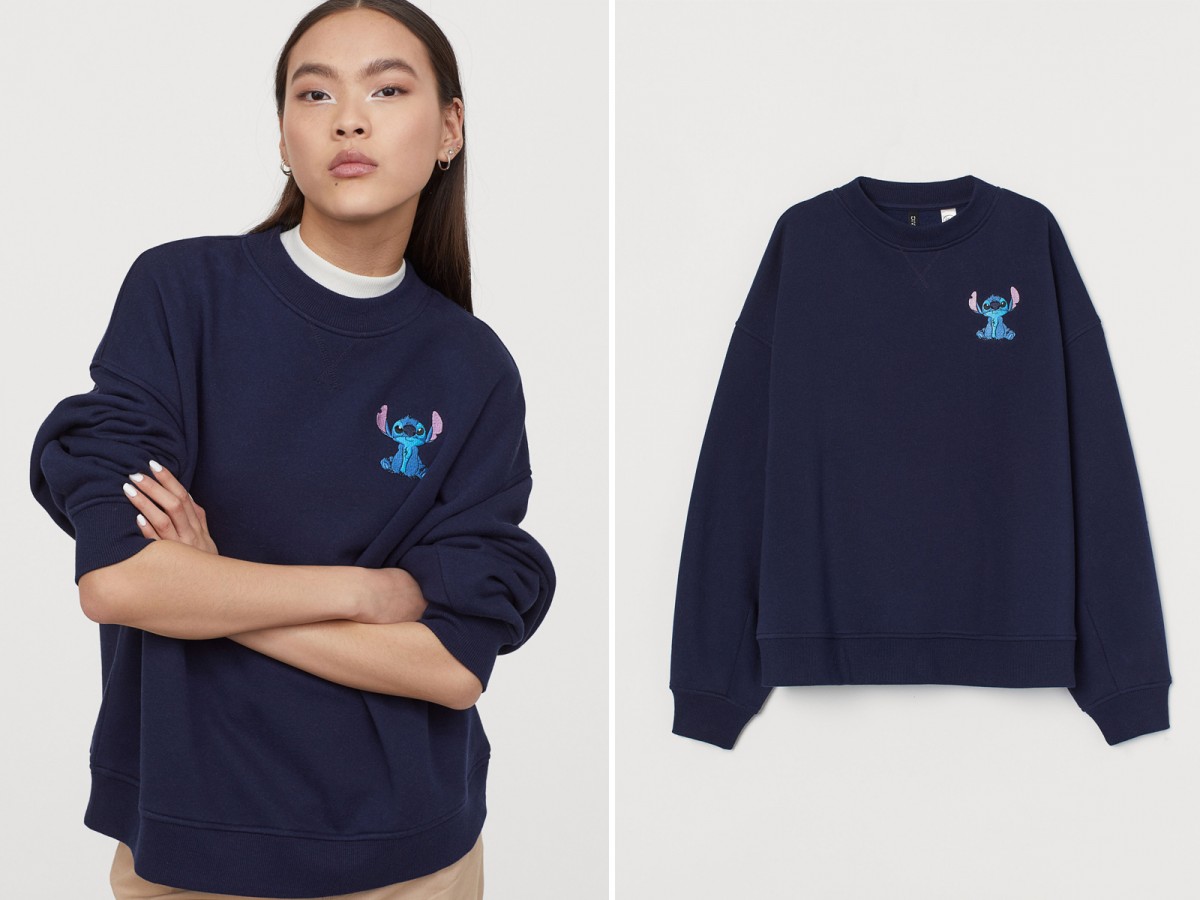 【H&M X Lilo & Stitch】Motif-front sweatshirt 卫衣大学T系列 深蓝色