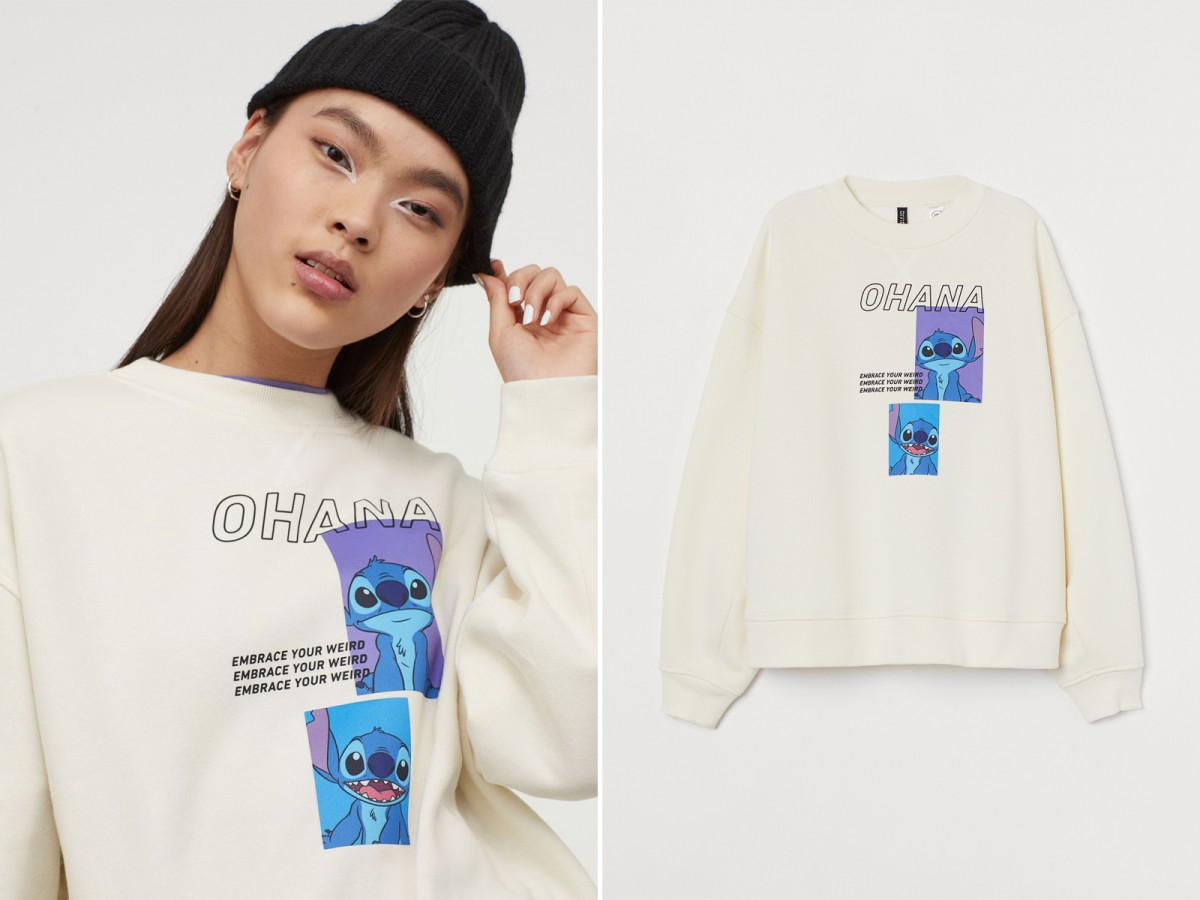 【H&M X Lilo & Stitch】Motif-front sweatshirt 卫衣大学T系列 米白色