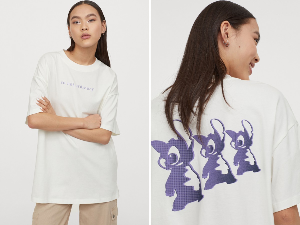 【H&M X Lilo & Stitch】Oversized T-shirt 男友风T恤 白色