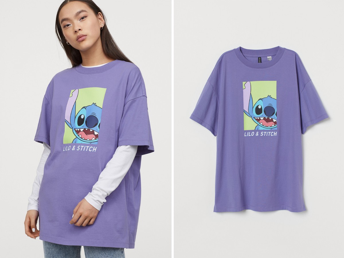 【H&M X Lilo & Stitch】Oversized T-shirt 男友风T恤 紫色