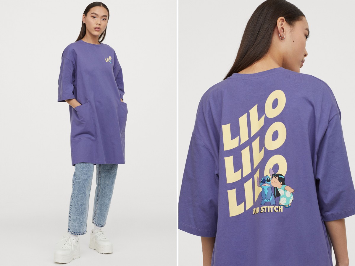 【H&M X Lilo & Stitch】Oversized T-shirt dress 慵懒风T恤裙 紫色