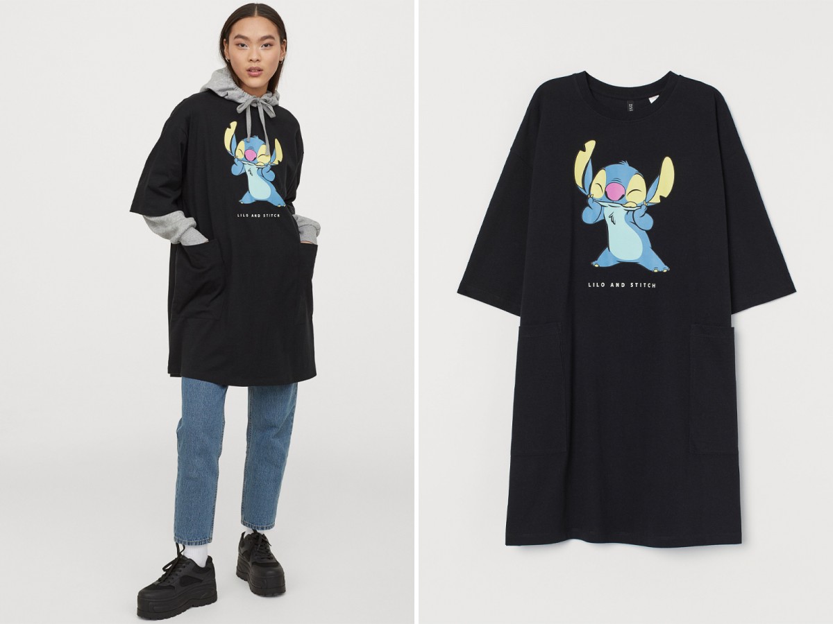 【H&M X Lilo & Stitch】Oversized T-shirt dress 慵懒风T恤裙 黑色