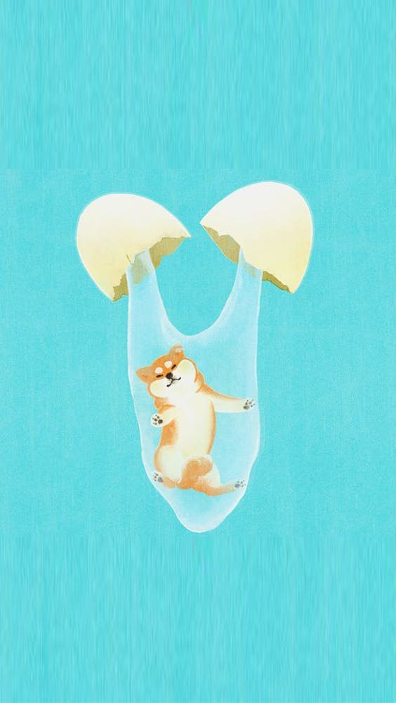 可爱呆萌柴犬蓝色系手机桌布