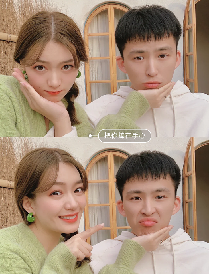 情侣自拍姿势POSE：「把你捧在手心」卖萌系列～