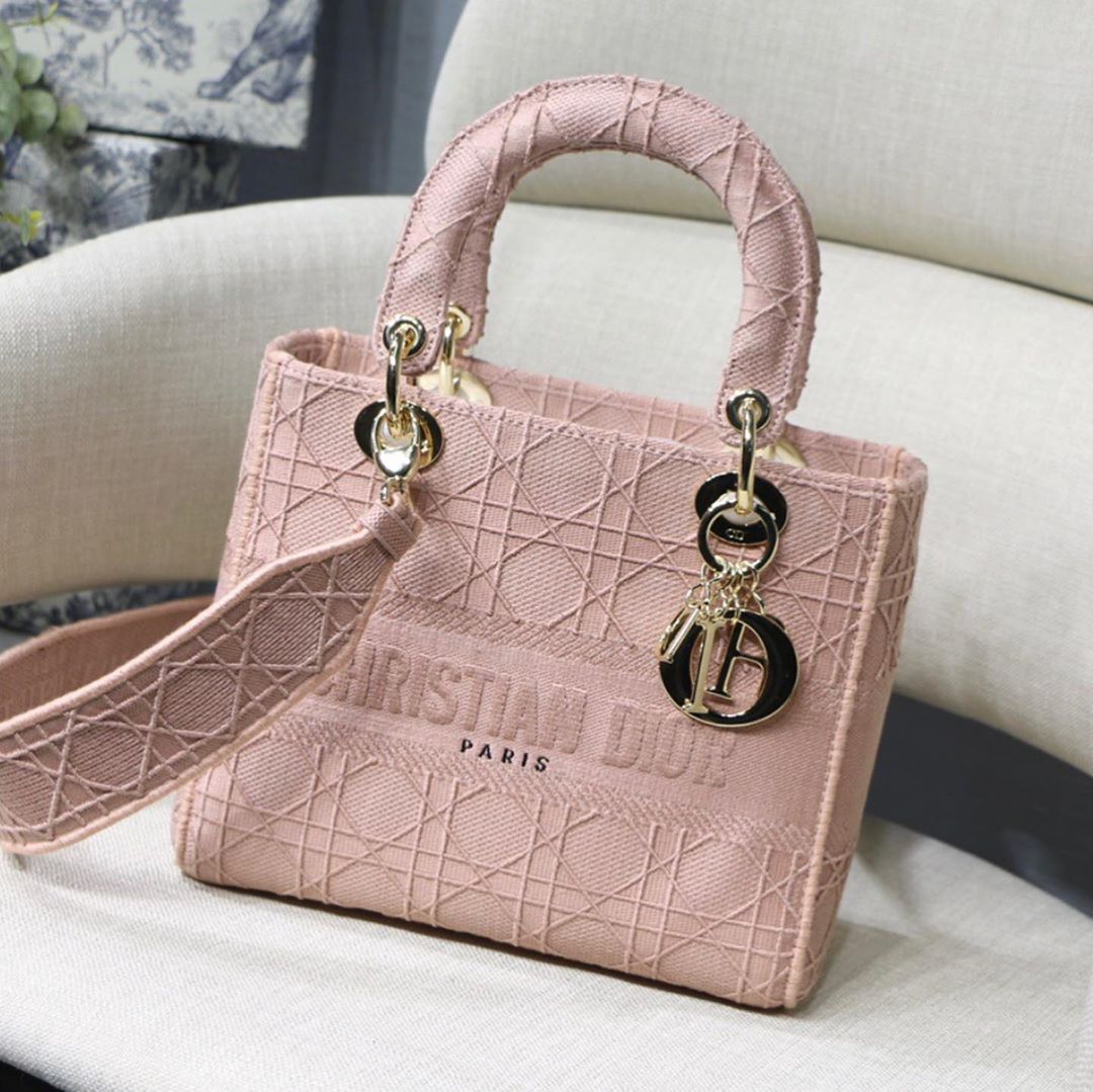 Lady Dior 刺绣帆布包 柔雾粉
