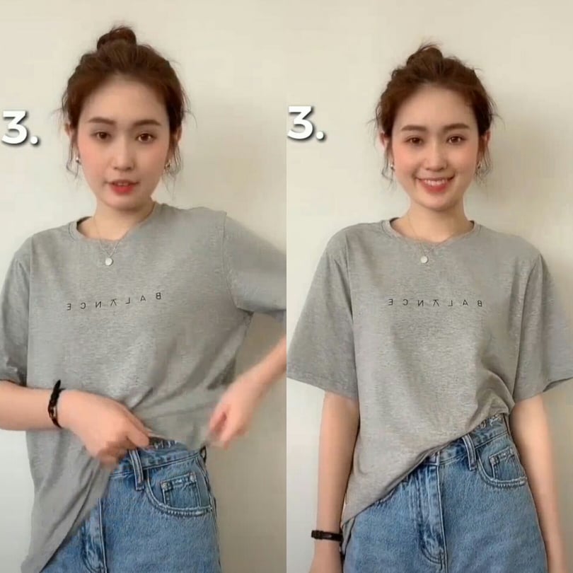 T恤穿法(三) 只把一侧扎进裤子或裙子里的穿法简单又好看!