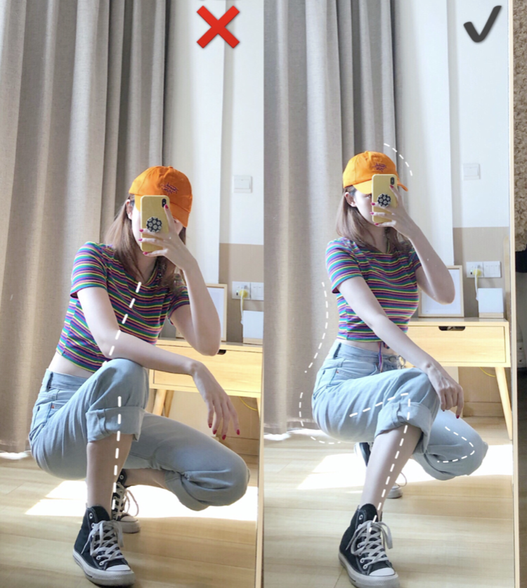 ✨全身照篇：对着镜子摆拍 下面再来给大家画一些镜子前摆拍的「Dos & Don'ts」重点，微微的角度差别效果天差地远！