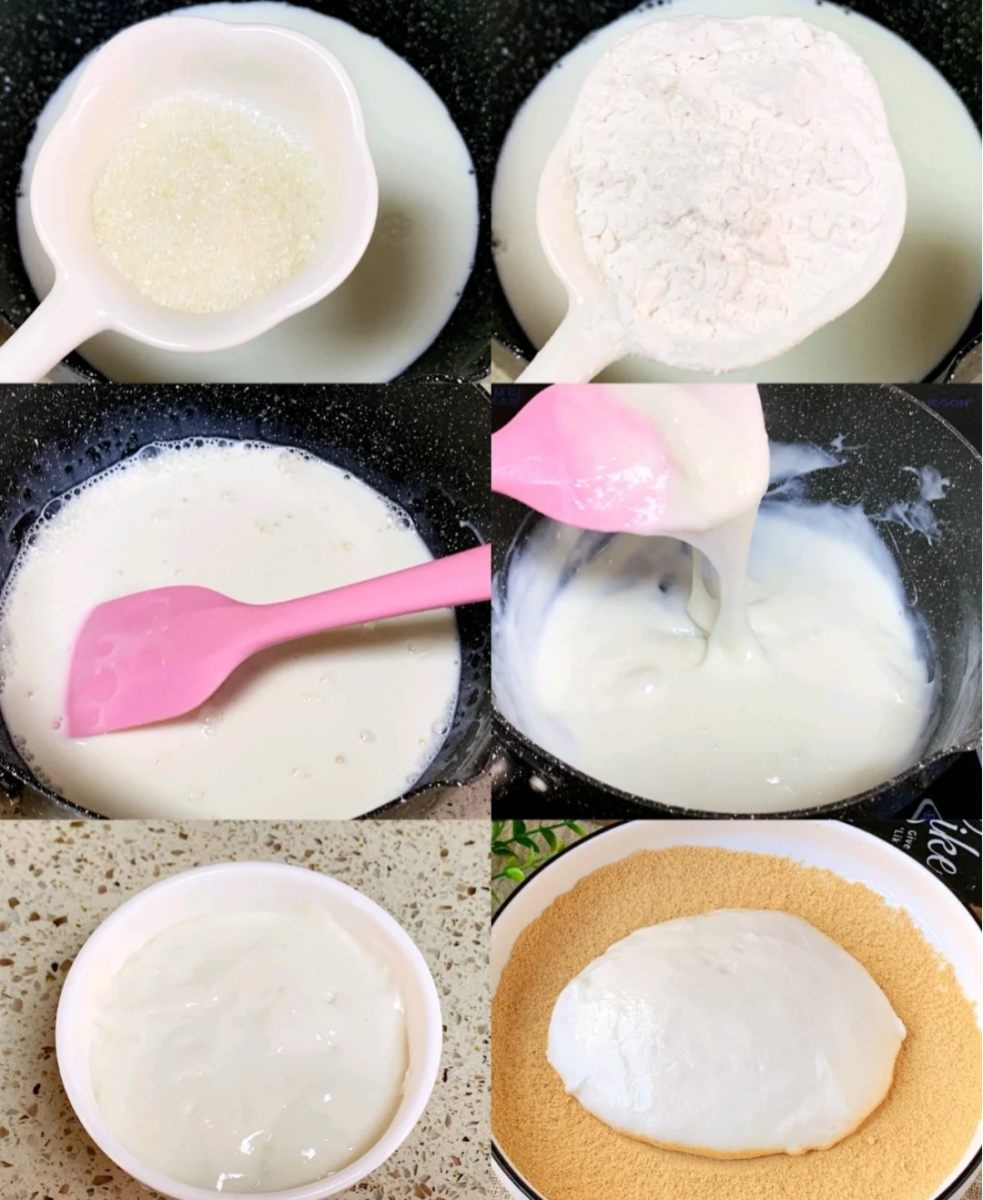 做法见下: 1、把牛奶、木薯粉、糖倒进锅里,开小火煮的过程中不停搅拌。 2、搅拌至锅里的液体渐渐变得粘稠糊状,就可以熄火啦~ 3、倒到碗里稍微冷却即可使用!