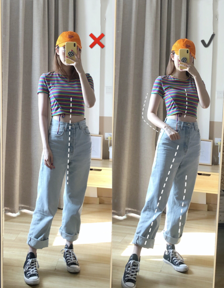 ✨全身照篇：对着镜子摆拍 下面再来给大家画一些镜子前摆拍的「Dos & Don'ts」重点，微微的角度差别效果天差地远！