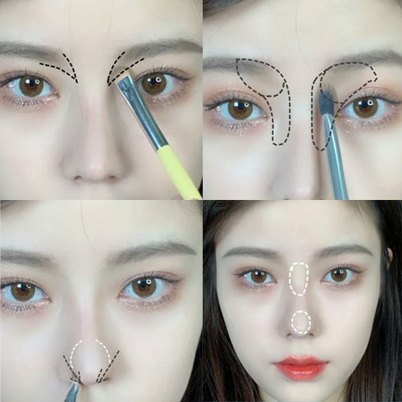 以下总结出鼻影修容画法的重点位置,希望学习画鼻影的宝宝们可以一目了然: