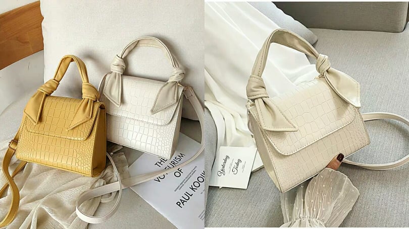 【百搭实用、款式不过时的小方包】手提的部分设计的很有巧思，款式设计是时下流行的鳄鱼纹，整体廓形简约利落不容易过时～