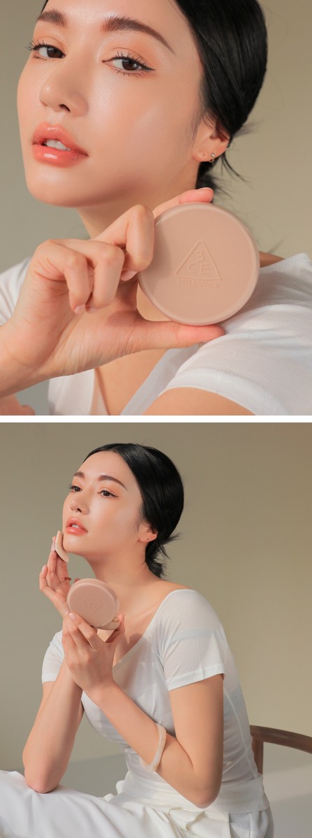 3CE GLOW CUSHION 光泽款的浅柔粉色外壳,采以和妆效质地相呼应的光面质感设计;提供SPF50 PA+++防晒保护,缔造润泽光感底妆,上脸后肌肤变得如韩妞鸡蛋肌般水润透亮。