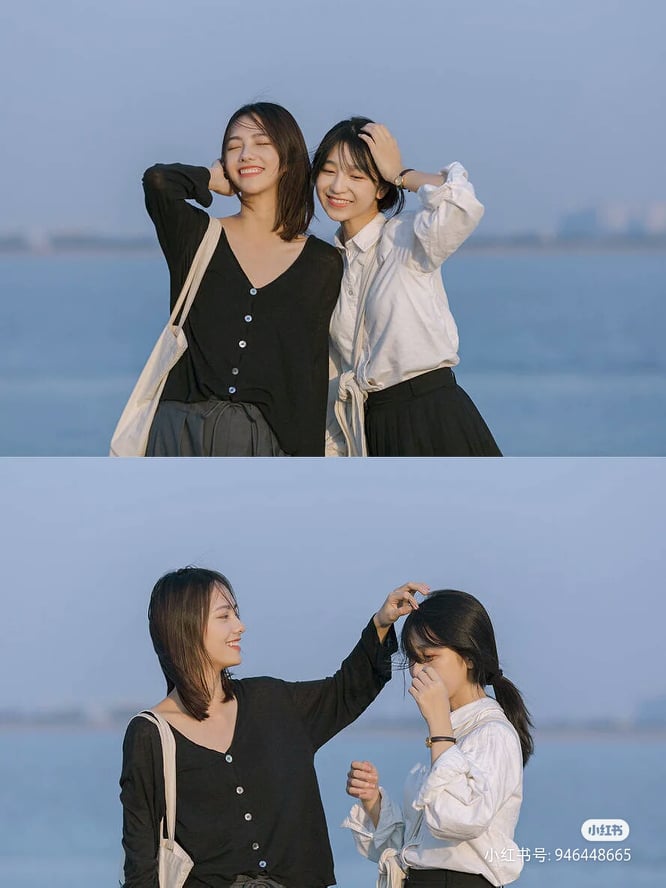 闺蜜合照姿势教学:✨蓝蓝的天空也能当布景!☁️ 不容易撞款的「仰拍闺蜜照」来GET一波~