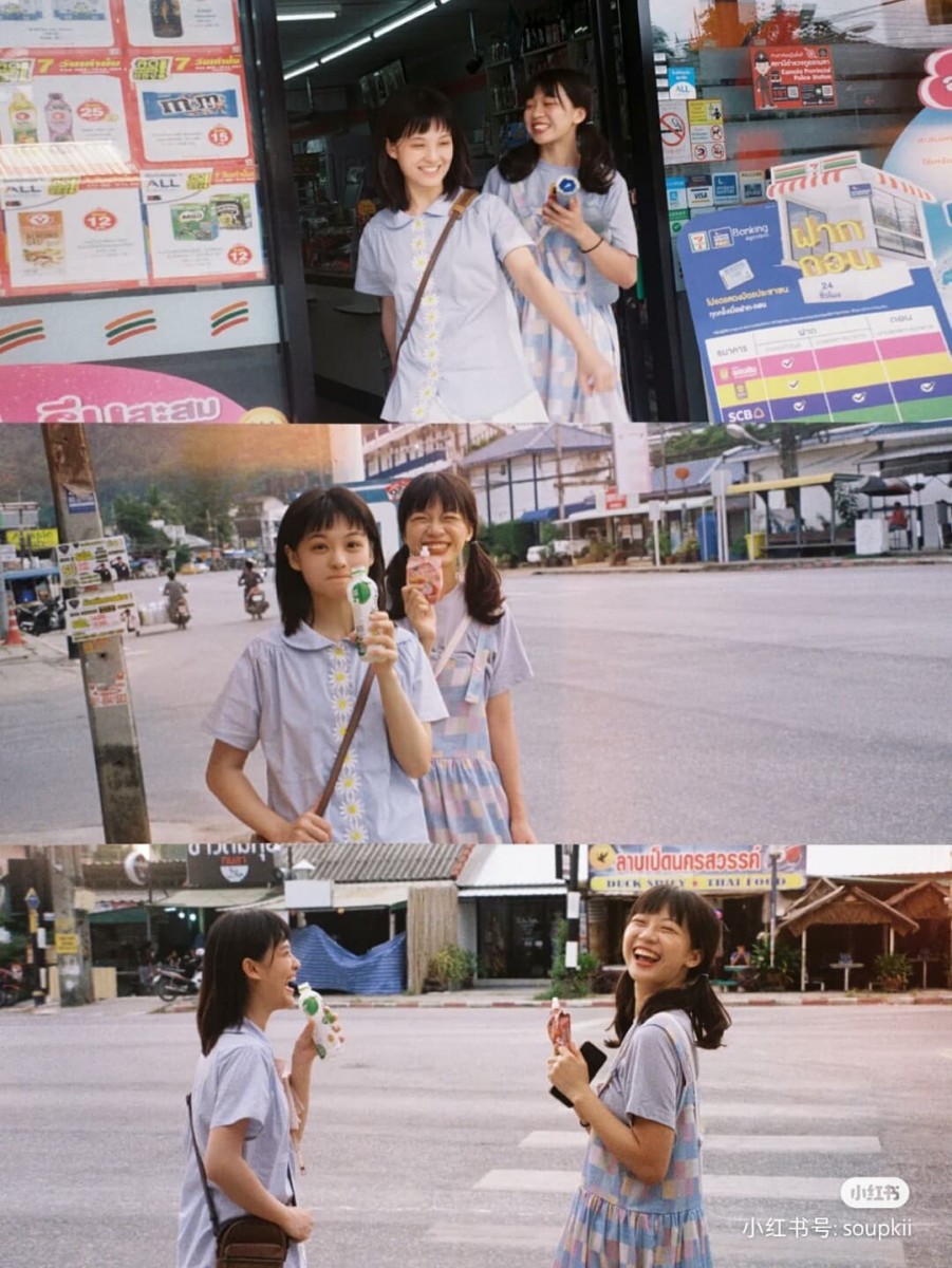 ✨各种空旷的街景、便利商店等等都能是很好的布景!加上一点LOMO风调色,瞬间变身超有范儿的闺蜜写真!?