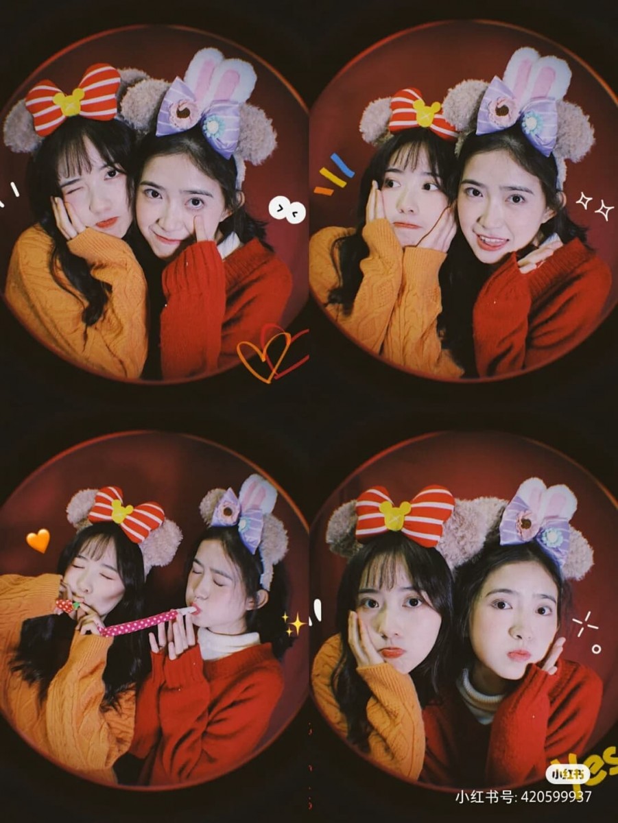 闺蜜合照姿势教学:✨各种大头照姿势看这边!稍微加点调色、涂鸦风修图效果就很好看了呢 ?~不妨把这些Pose收藏起来,照着拍简直太好用!