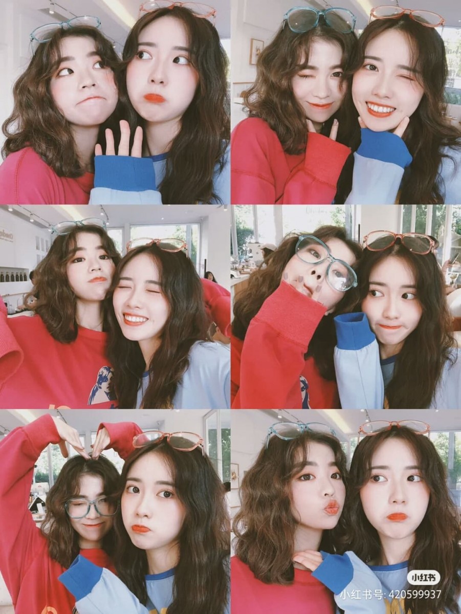 闺蜜合照姿势教学:✨各种大头照姿势看这边!稍微加点调色、涂鸦风修图效果就很好看了呢 ?~不妨把这些Pose收藏起来,照着拍简直太好用!