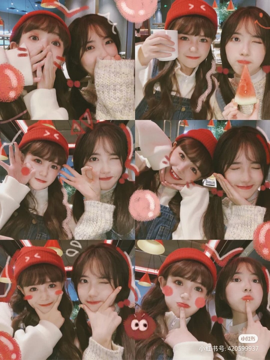 闺蜜合照姿势教学:✨各种大头照姿势看这边!稍微加点调色、涂鸦风修图效果就很好看了呢 ?~不妨把这些Pose收藏起来,照着拍简直太好用!