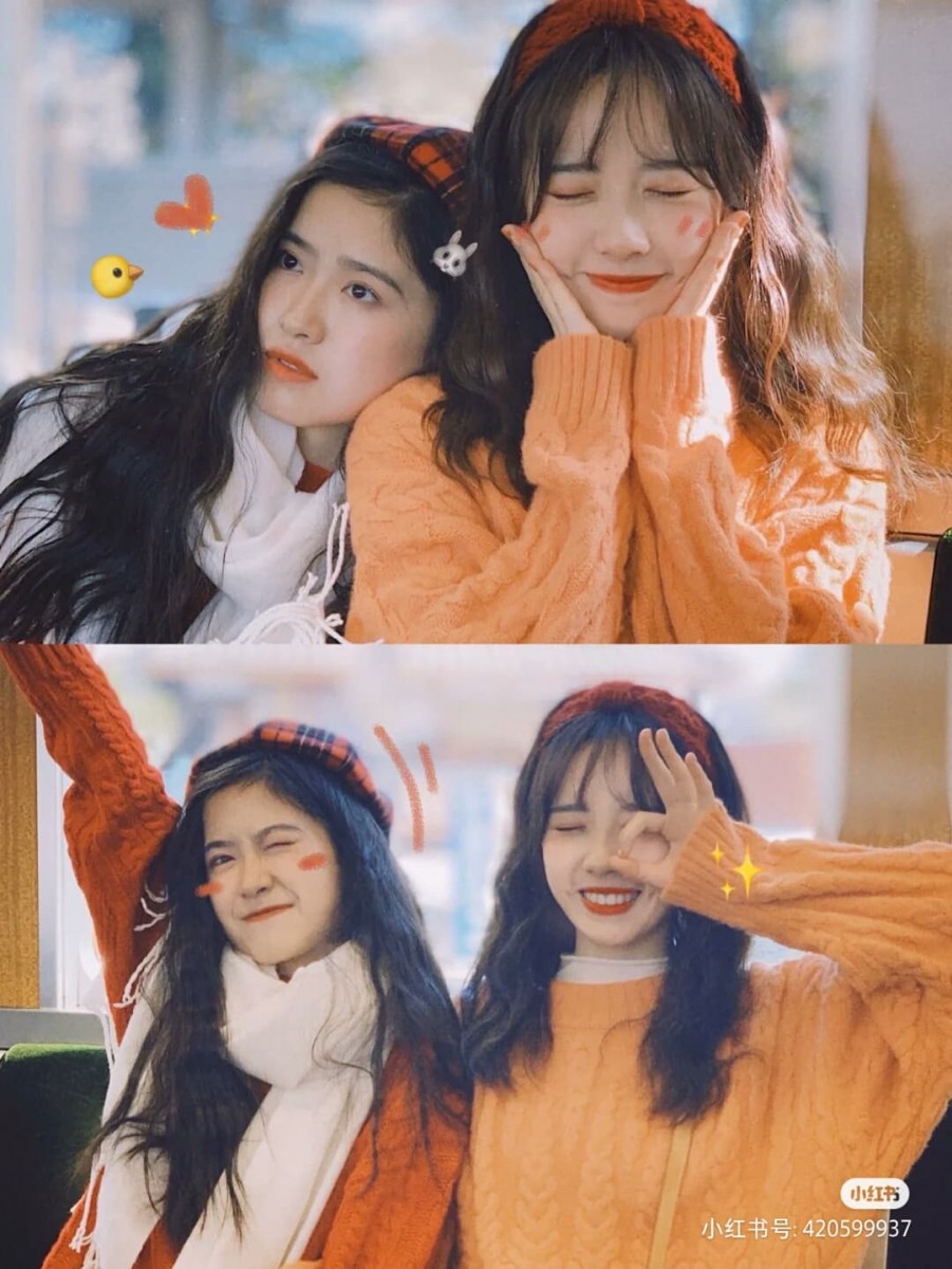 闺蜜合照姿势教学:✨各种大头照姿势看这边!稍微加点调色、涂鸦风修图效果就很好看了呢 ?~不妨把这些Pose收藏起来,照着拍简直太好用!