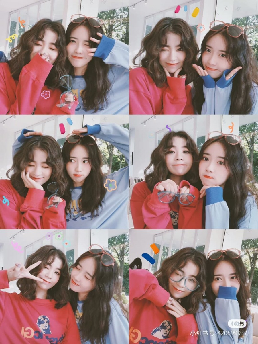 闺蜜合照姿势教学:✨各种大头照姿势看这边!稍微加点调色、涂鸦风修图效果就很好看了呢 ?~不妨把这些Pose收藏起来,照着拍简直太好用!