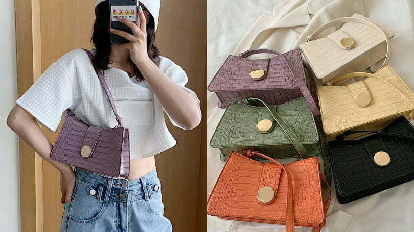 【本季必备INS风网红款法棍包、腋下包】 廓形和上一款稍有不同，但同样有着鳄鱼纹材质和「腋下包」必备的短背带设计。