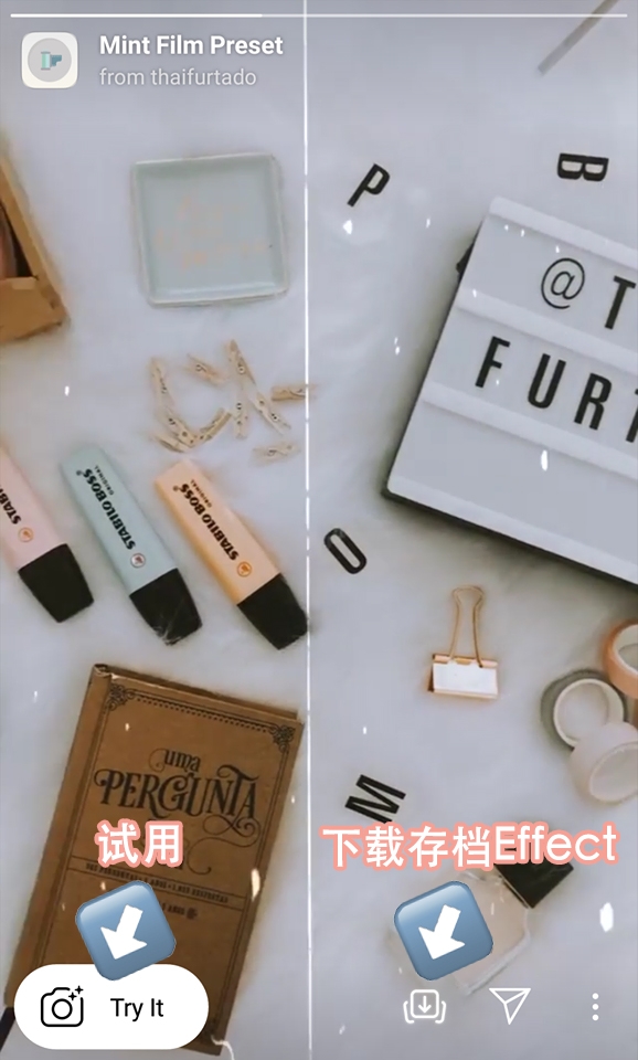 Insta Story Effect使用步骤很简单:首先在搜索栏输入Effect作者的IG账号名字;点选他们的Profile 中的「Effect」图标,点选喜欢的滤镜效果后选择「Try It」试玩,或者直接「Save Effect」存到自己的滤镜列表里即可~