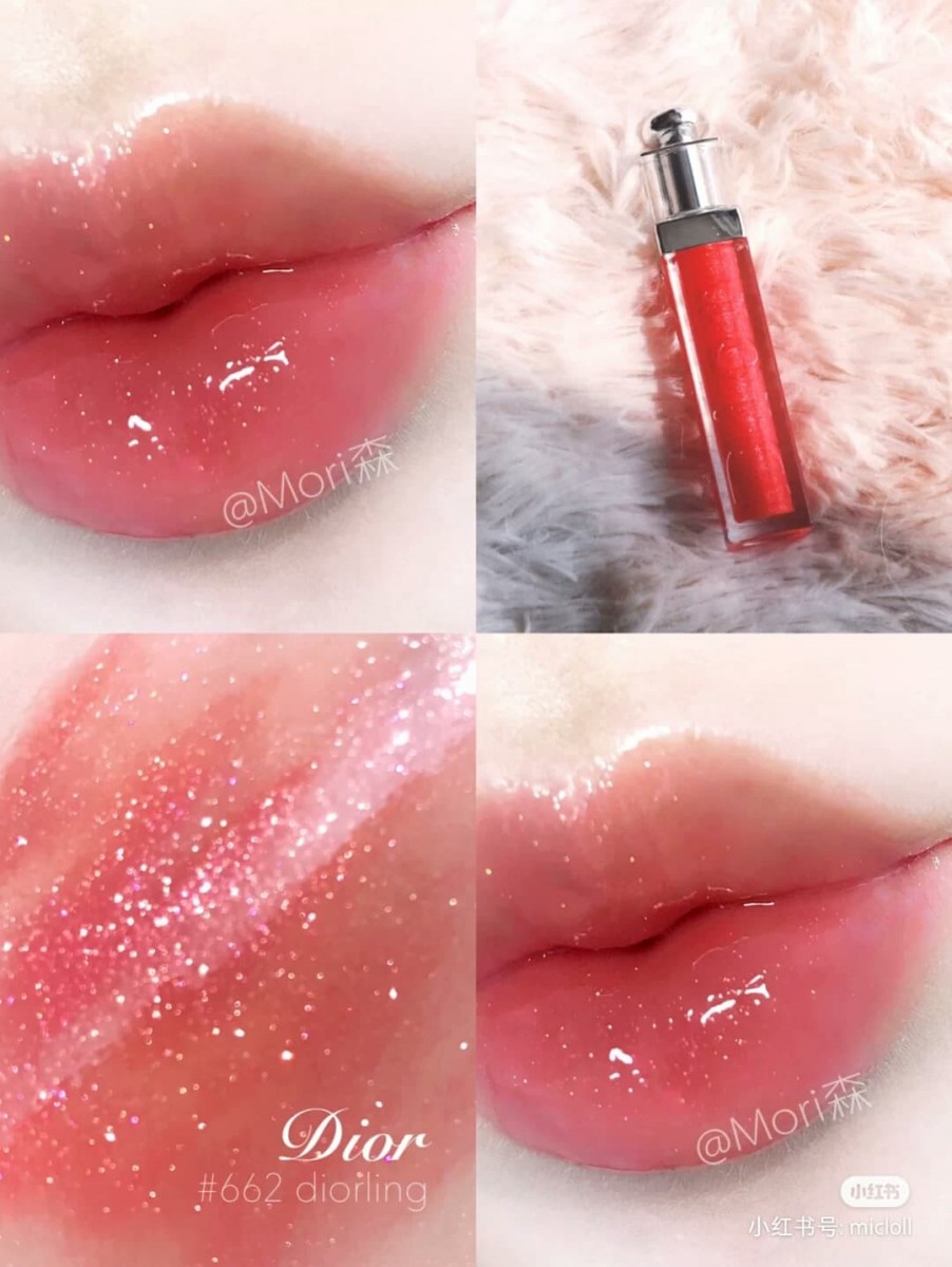  DIOR Addict Ultra Gloss #662 Diorling 碎钻樱花 清透型的一款唇蜜，是带有迷人细闪的樱花人鱼姬色～着色度低所以唇色深浅涂上会有不同效果，强烈推荐可以叠擦在不同的唇彩上，打造令人惊艳的细闪嘟嘟唇～