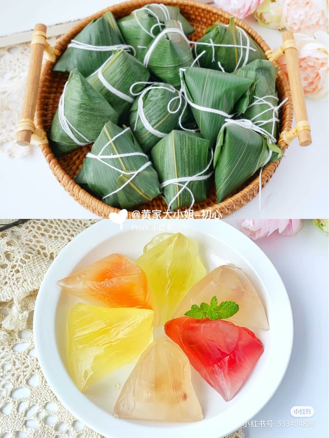 这款「水晶粽子」外观晶莹剔透、口感软糯Q弹，放到冰箱冰过再拿来吃还特别冰凉爽口+消暑！比起传统粽子更有新意，大人小孩也会很喜欢哟 ❤️ 适逢即将来临的端午节不妨亲手做做看吧！