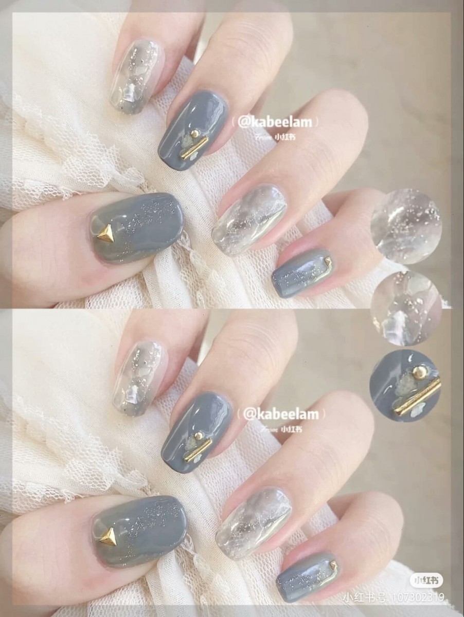 除了宝宝蓝,饱和度较低、带灰度的雾灰蓝色系美甲也是「必备气质款」!配上细闪、珍珠等细节点缀,完全是仙气小姐姐feel ❤️