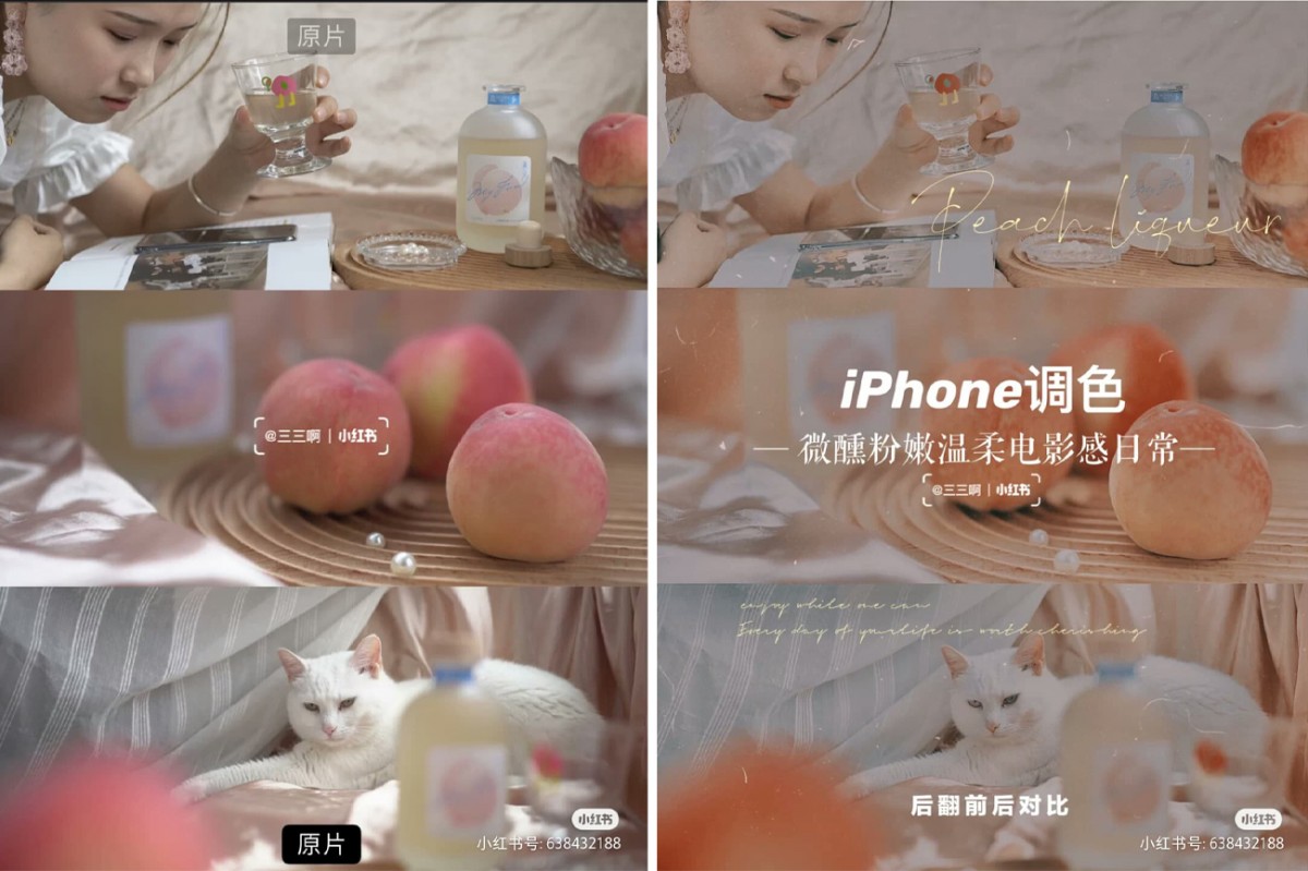 iPhone手机调色教程:✨微醺粉嫩蜜桃复古感色调