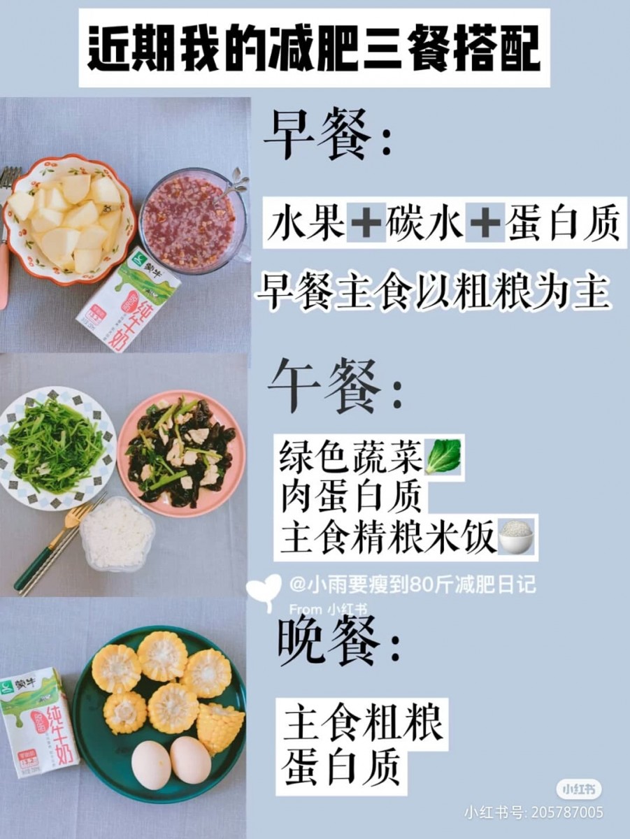 此外博主小雨也分享了自己的减脂三餐搭配法则,想要准备健康减脂餐的Girs不妨参考