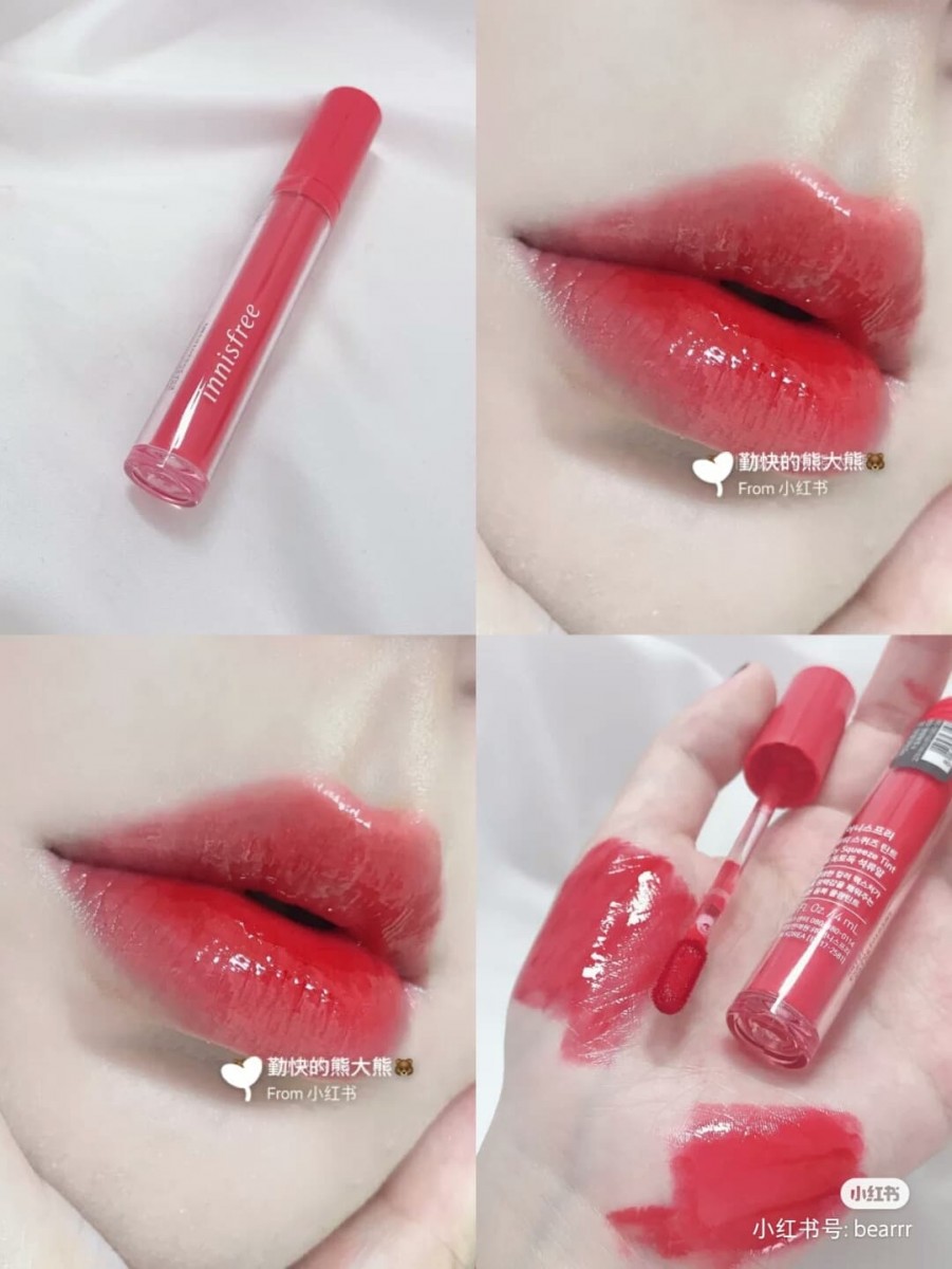 Innisfree Fruity Squeeze Tint ♡ 09则是很有气质的一款水晶红石榴汁色泽,比起07号更偏水红色~