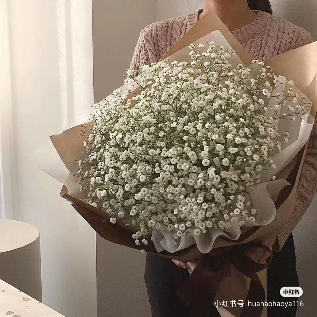 满天星花束 同样是绝大部分女生心头好的满天星,有着「守望爱情」、「内心对你的爱有如繁星,多而耀眼、数都数不清」、以及「我想成为你的漫天星辰」的含义。是不是超浪漫、特别适合用来告白呢?(笑)