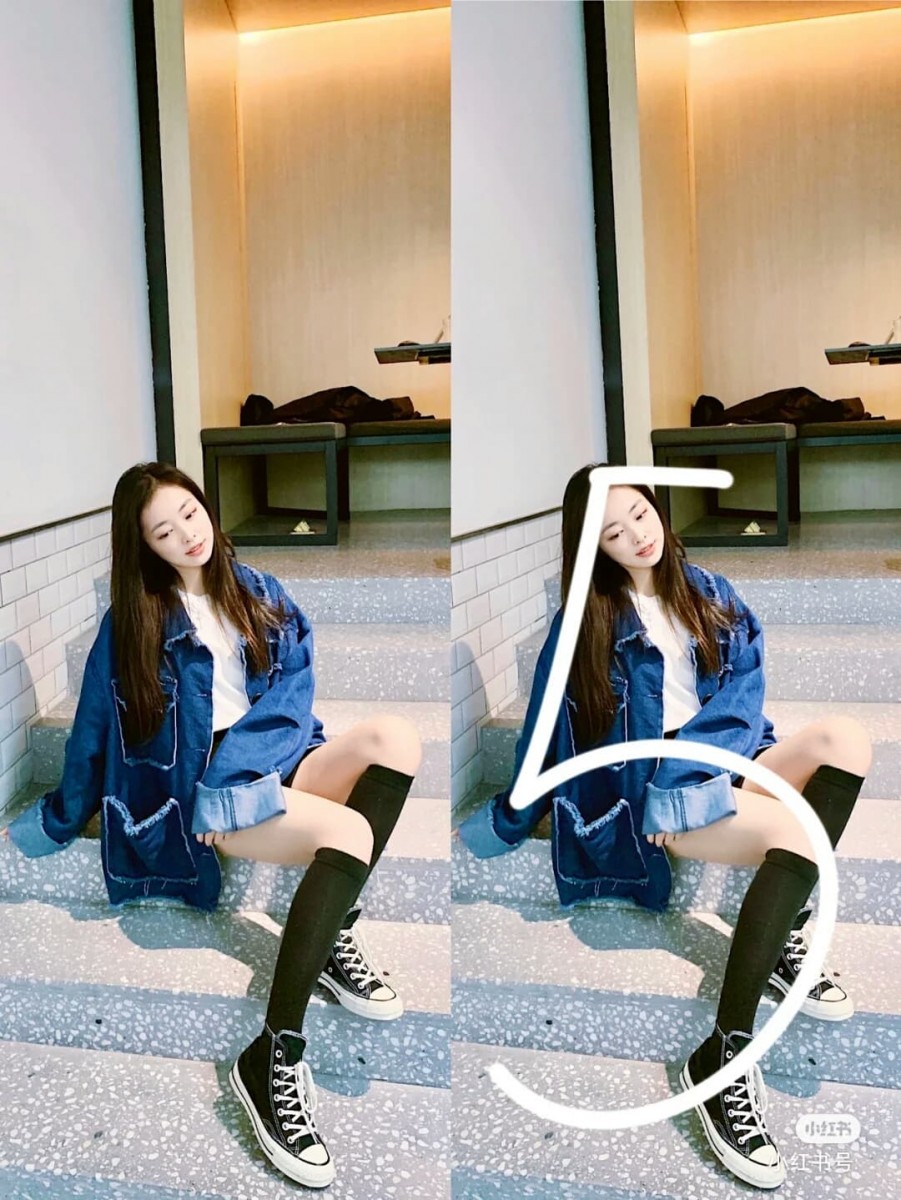 数字 5 拍照Pose:  这款很适合坐在梯阶上拍;坐好后头和手往一边侧,靠近镜头的小腿往外斜着伸直~秒变大长腿即视感!