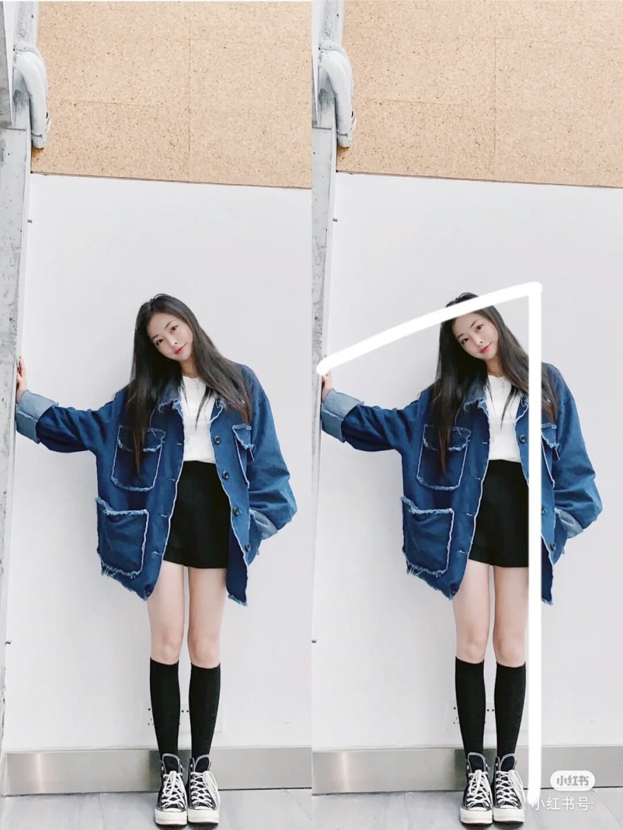 数字 7 拍照Pose:  立正站好怎么拍出好看效果?一只手扶墙,头往头一遍微侧,小编觉得这款有点乖巧女孩即视感呢(笑)