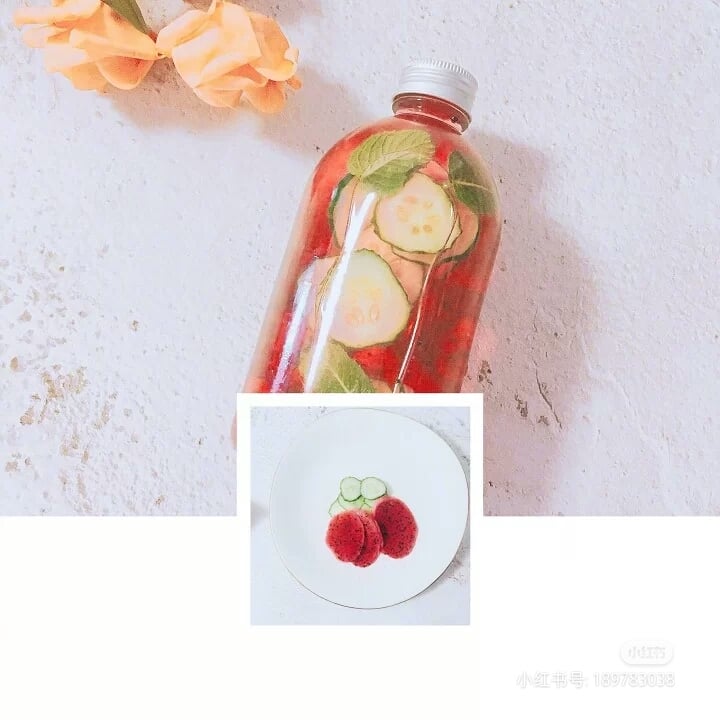 7、拯救便秘排毒水 将火龙果、黄瓜、少许薄荷叶加入清水或苏打水中,口感清甜的这款排毒水特别能拯救便秘问题!