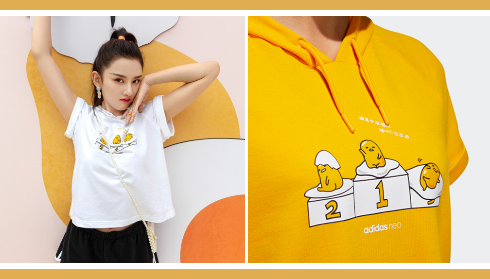 ✨Adidas neo x Gudetama 蛋黄哥联名短袖套头T恤 宋祖儿同款的套头短袖T恤上同样印上了可爱蛋黄哥图样,而且还「超拽」表示:懒着也能随时随地C位出道~完全萌度破表!