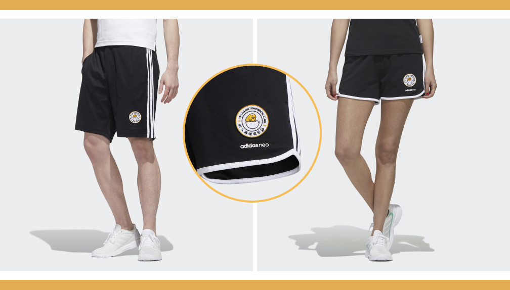 ✨Adidas neo x Gudetama 蛋黄哥联名运动短裤、运动包、渔夫帽 联名运动短裤、可肩背或斜背的运动风挎包上，都有着可爱蛋黄哥专属「明儿再说俱乐部」徽章 （笑喷～）小编举手举脚表示超想加入这个俱乐部吖～渔夫帽的设计也特别好看呢 ?
