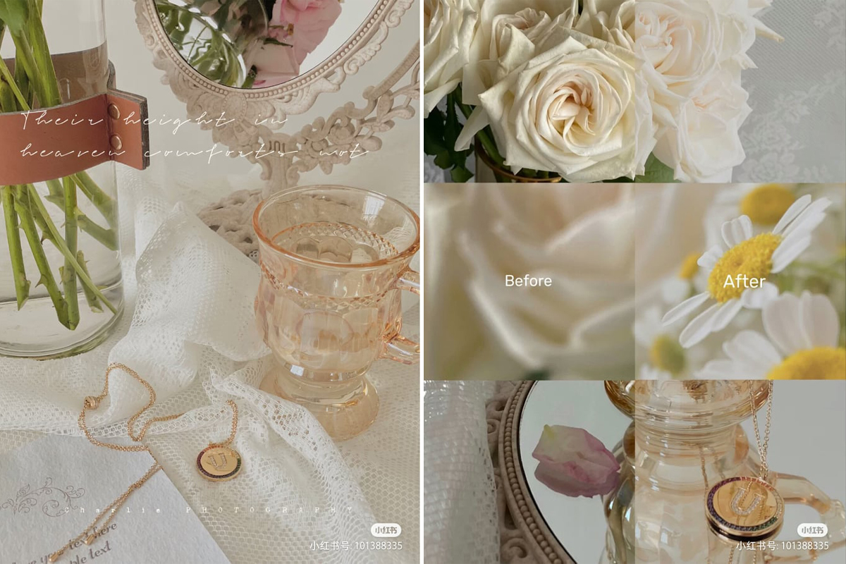 ♡ 小清新治愈系仙气色调 滤镜 Filters | 鲜明 Vivid +52 曝光 Exposure | -22 高光 Highlight | -34 阴影 Shadow | +40 对比度 Contrast | -48 亮度 Brightness | +100 饱和度 Saturation | -32 色温 Warm | +24 色调 Tint | +16 锐度 Sharpness | +10