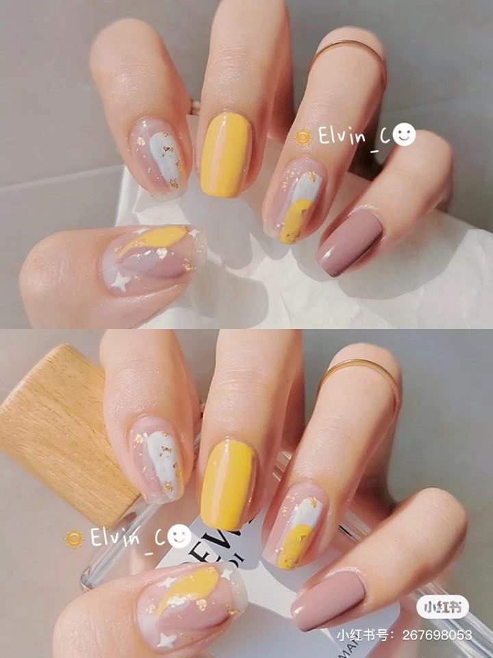 沁凉消暑冰沙系美甲 「西柚蜜桃冰沙」橘杏色款式小编私心最Pick!♡ 马卡龙蓝「蓝莓冰沙」、柔美紫「葡萄冰沙」、清亮黄「甜糯香芒芋圆冰沙」、...各种嫩嫩的色泽都巨美呀~
