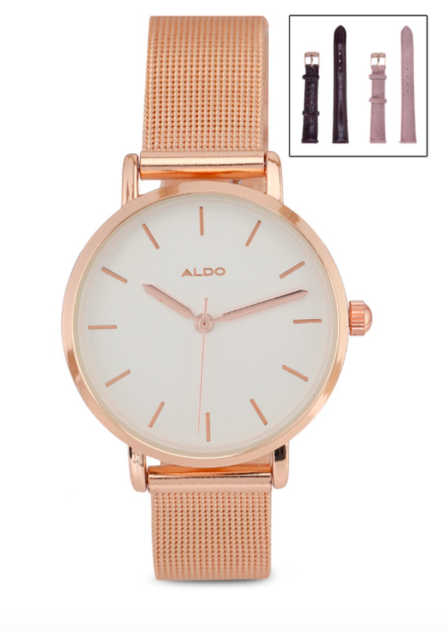 ALDO - Panetonne Watch Set:一组玫瑰金腕表还搭配了一黑一粉的表带供自行根据场合替换,无论是正式场合、日常通勤佩戴都超级百搭;推荐小资女孩们入手!RM249 >> 链接