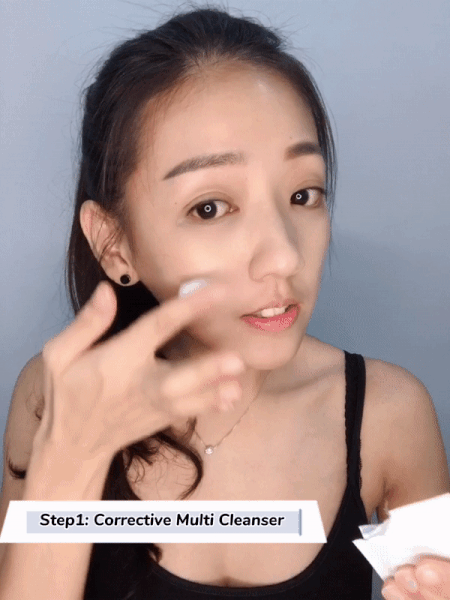 STEP 1 :毛孔深层洁面霜 Corrective Multi Cleanser 首先来给毛孔「洗个澡」,把堆积在毛孔里、会渐渐撑大毛孔和引发痘痘危肌的油脂脏污清洁干净。