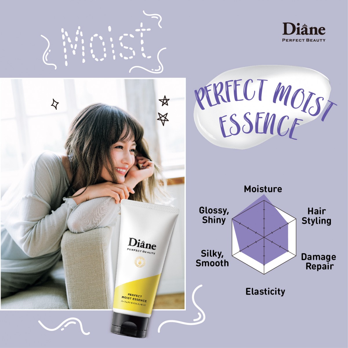 ✨ Moist Diane Perfect Moist Essence 水感保湿护发素 成分中添加了护发必备的天然有机摩洛哥坚果油以及角蛋白,有效闭合毛鳞片锁住秀发养分和滋润呵护,尤其适合干燥发质使用~此外其中添加的锁水因子还能让秀发大展「天使光」光泽感哟~