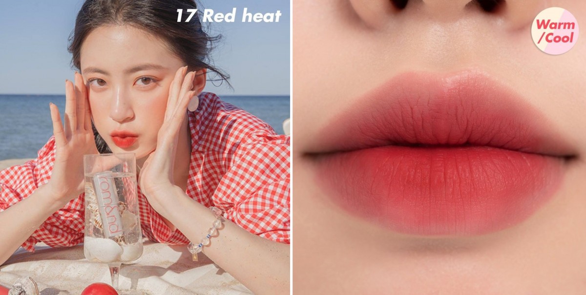 #17 喜欢偏亮红色系的女生可以Pick这款!略带俏皮感而且很提气色的桃粉调红色,素颜薄涂上唇很显白~