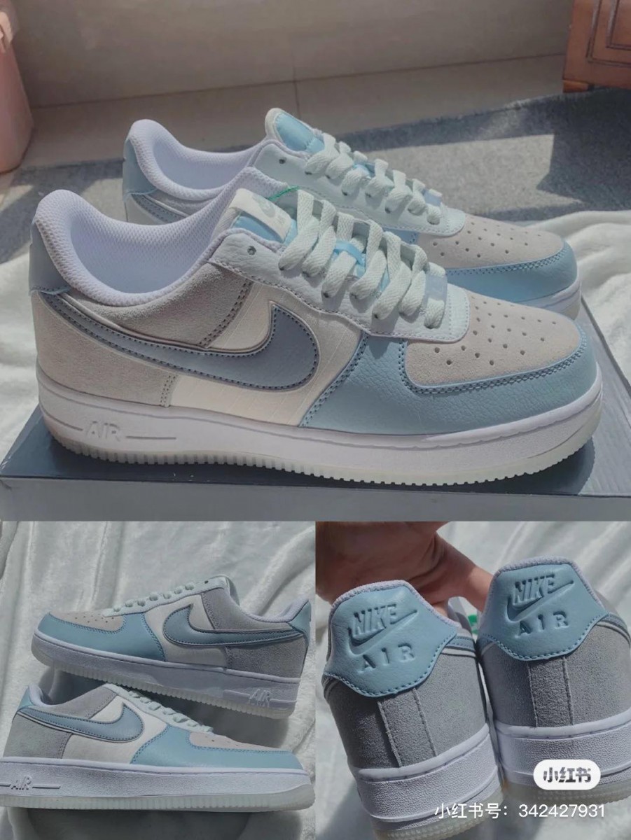 ✨ 绝美灰蓝白拼接 Nike Air Force 1 ‘ 07 LV8 相比起单色或白蓝配色,这款灰x蓝x白神仙配色空军一号真的太抓眼球惹 😍 整体配色和廓形特别率性的同时又不失女孩感~